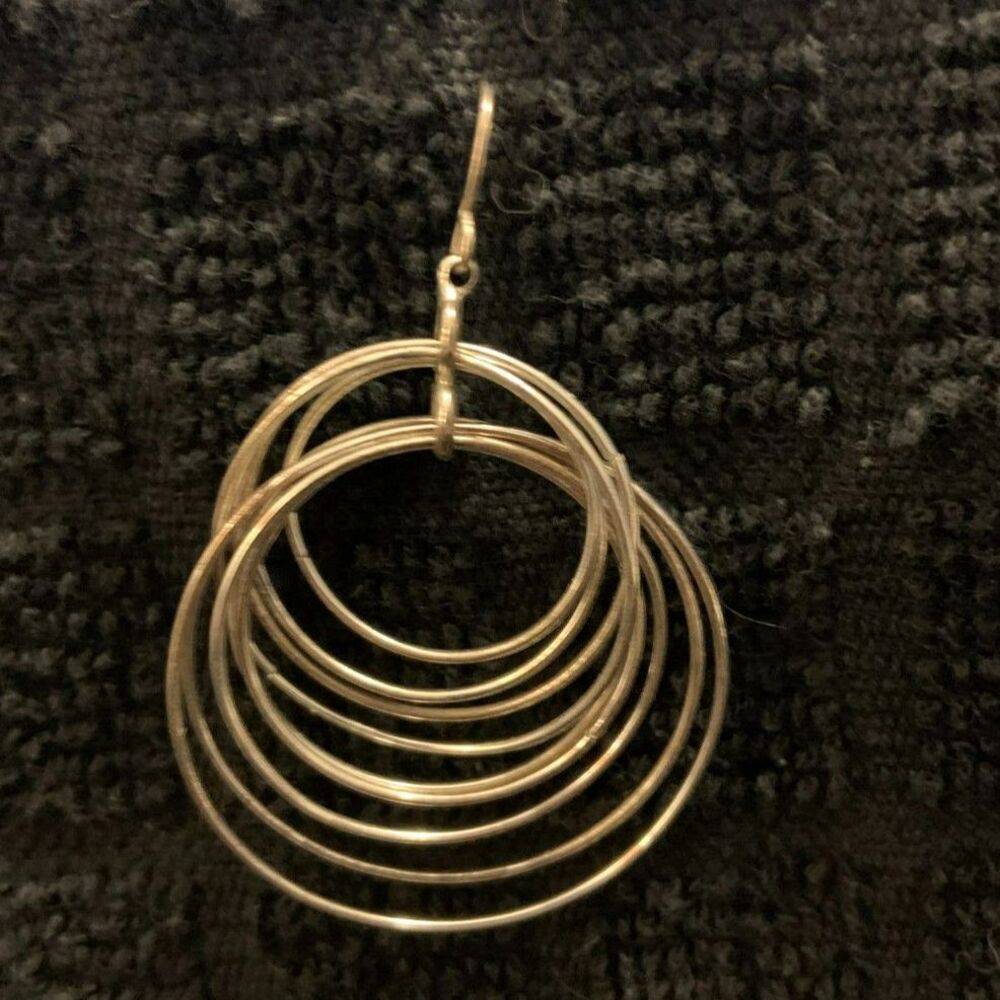 Silver Toned Dangling Circle Earrings 1.5" long and wide - Picture 3 of 4
